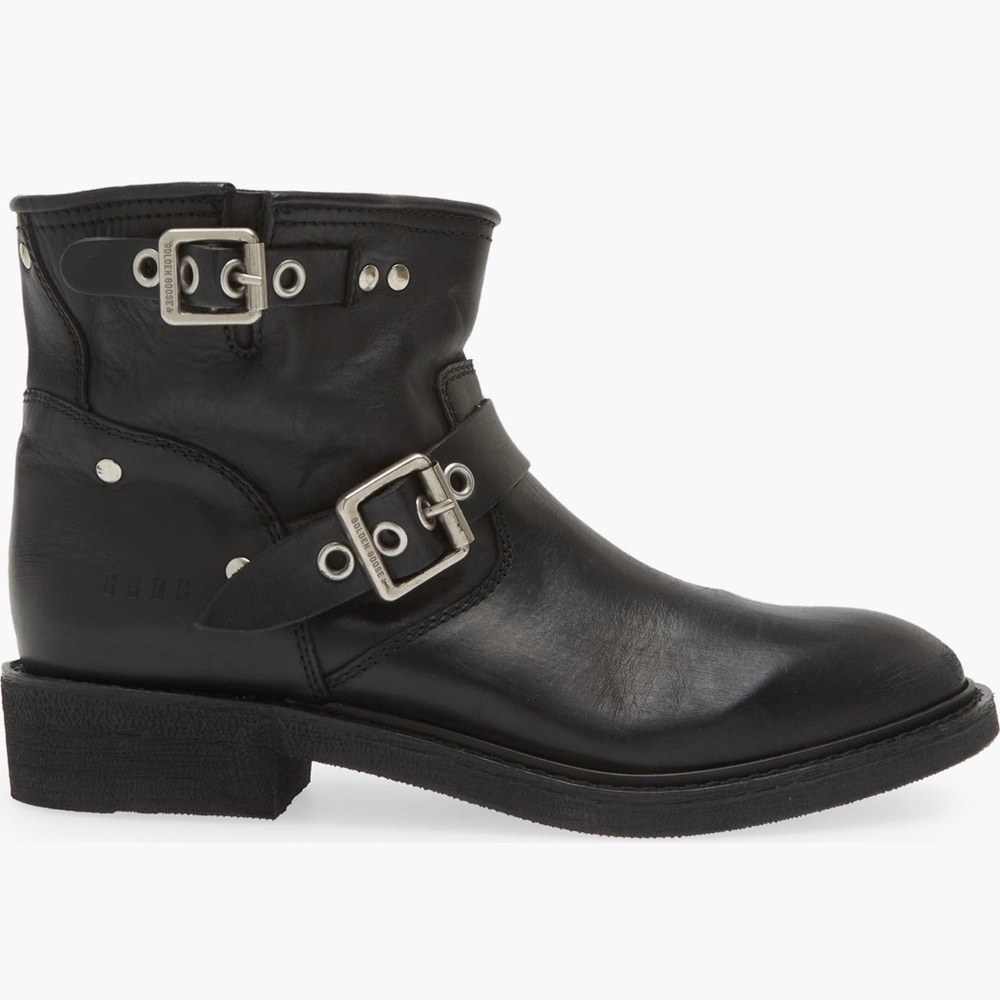 Black Leather Buckle Ankle Boots - Women's